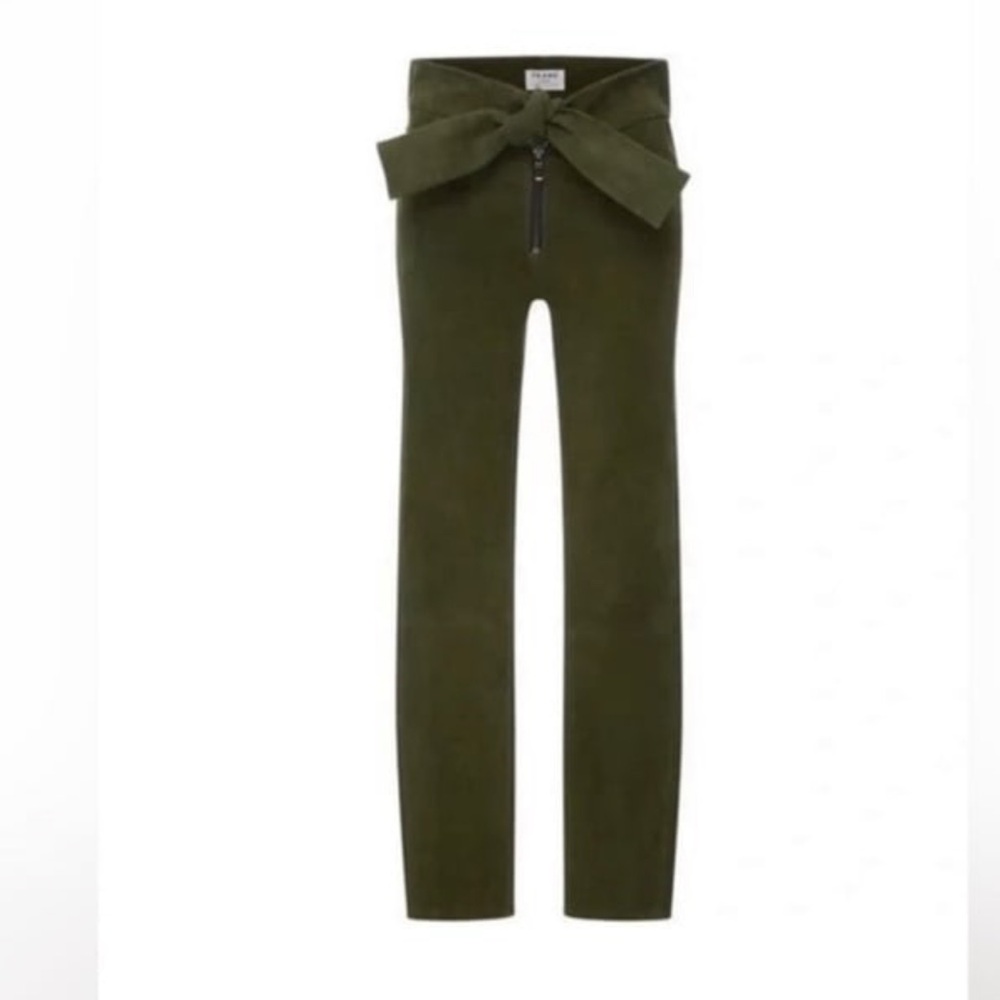 Frame Lamb Leather Hunter Green High waist tie waist Pants size 24 grunge‎ biker
